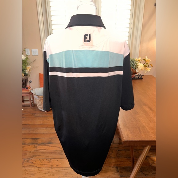 FOOTJOY Black Striped Poly Stretch Polo GOLF Shirt Mens Large. - Picture 3 of 8